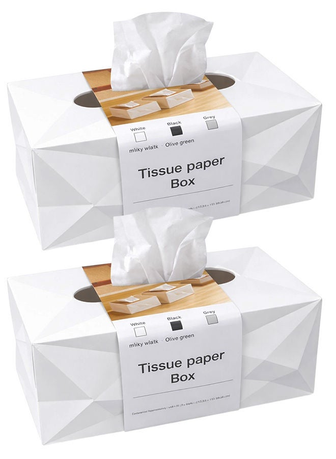 2 White Modern Tissue Box Cover with Lid – Decorative Rectangular Tissue Holder for Bathroom, Living Room, Bedroom & Office